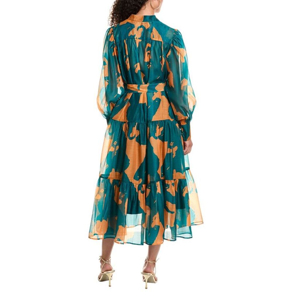 Beulah Womens  Tiered Maxi Shirtdress, Green - Picture 2 of 3